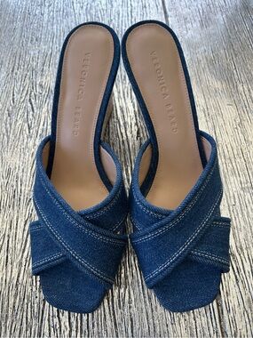 Veronica Beard -Blue Denim Espadrille Edna Wedge Sandals
